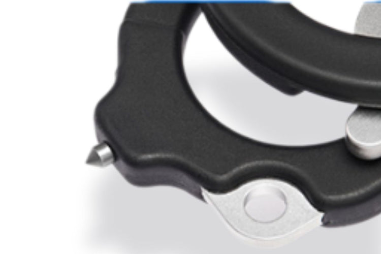 Tungsten-carbide glass breaker tip—shatters tempered glass on first strike.