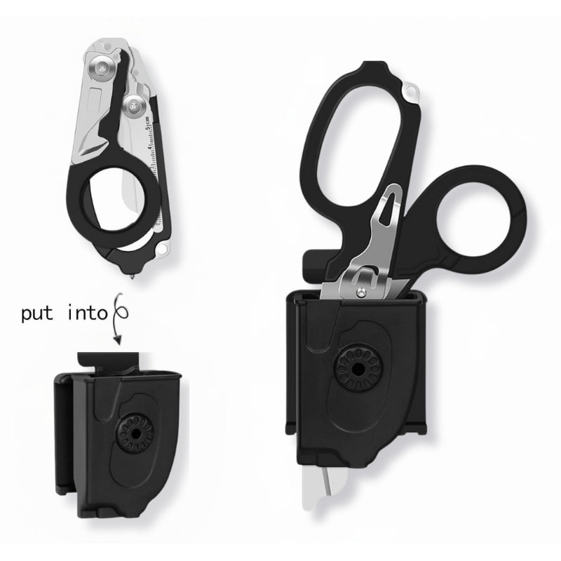 Adjustable belt holster for 6-in-1 trauma shears, angle-set clip