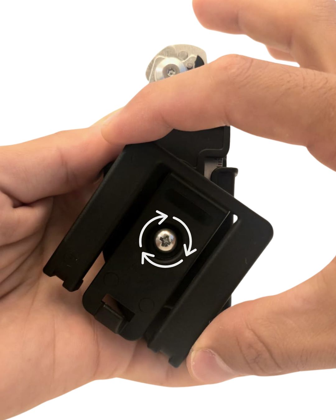 Holster step 2 (set angle): Setting a preferred 360° carry angle on the adjustable holster clip.
