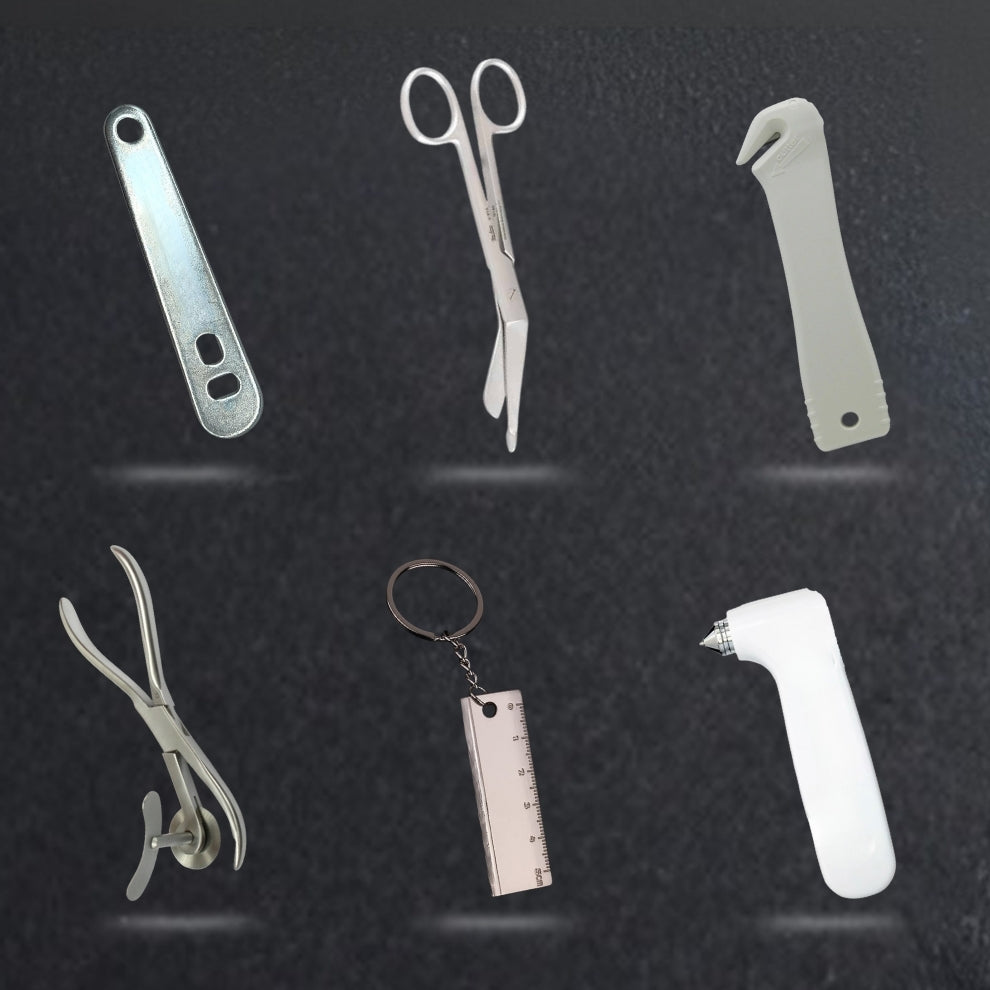 Before: six separate emergency tools on gray background